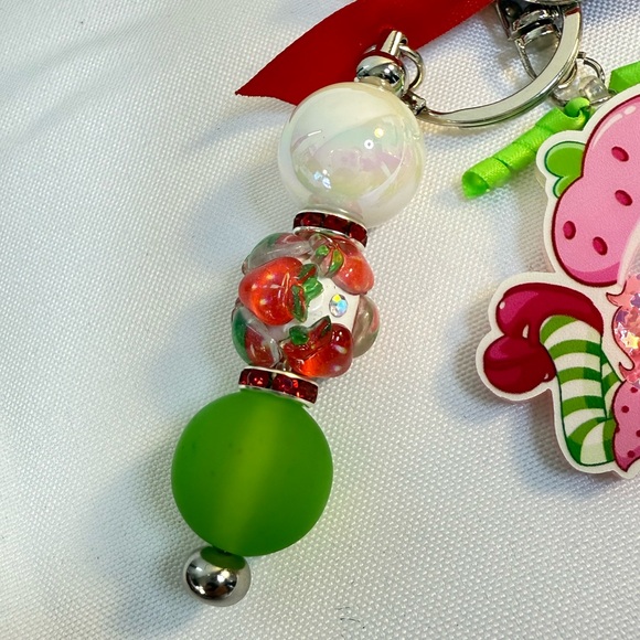 Upcycled Coach Keychain/Bag Charm with Strawberry Shortcake - Picture 7 of 11